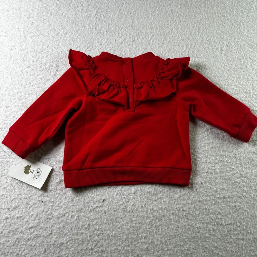 NWT Tucker Tate Baby Girl Red Ruffle Crewneck Sweatshirt 6M Snap‎ Closure